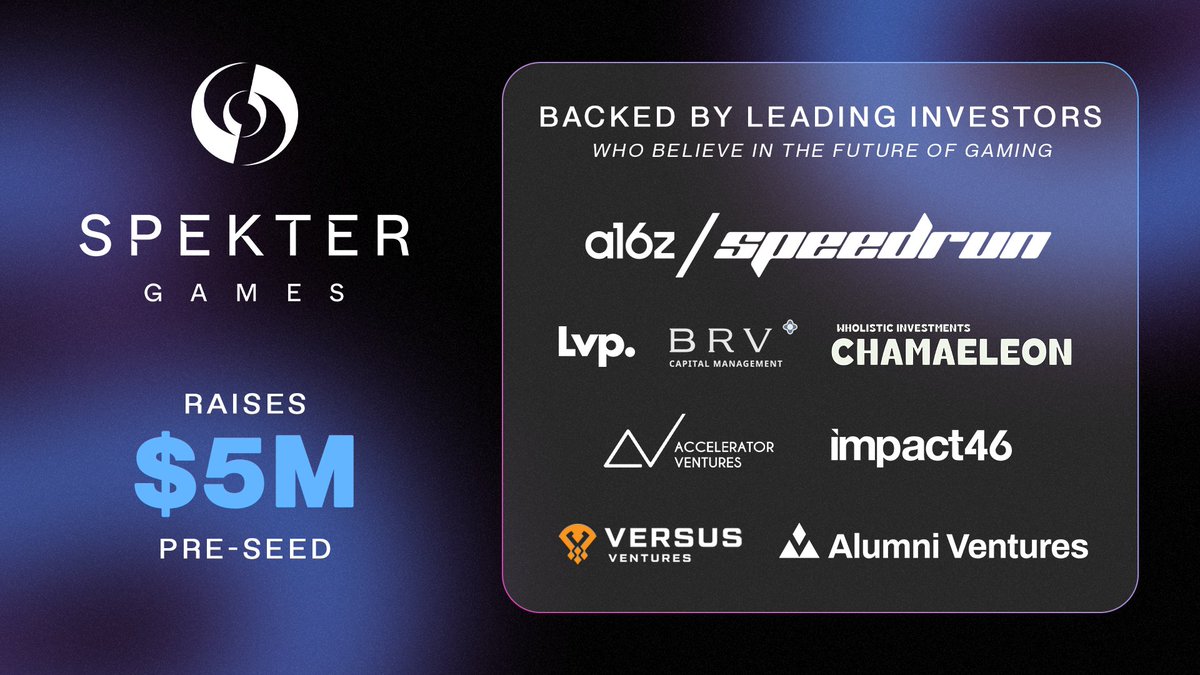 SpekterGames's tweet image. 🌀 SPEKTER GAMES RAISES $5M PRE-SEED ROUND

We’re thrilled to announce our $5M pre-seed round to build the future of gaming on superapps!

The round was backed by an elite group of investors who share our grand vision: @a16z @Speedrun, @LondonVP, BRV Capital, @chamaeleonvc,…