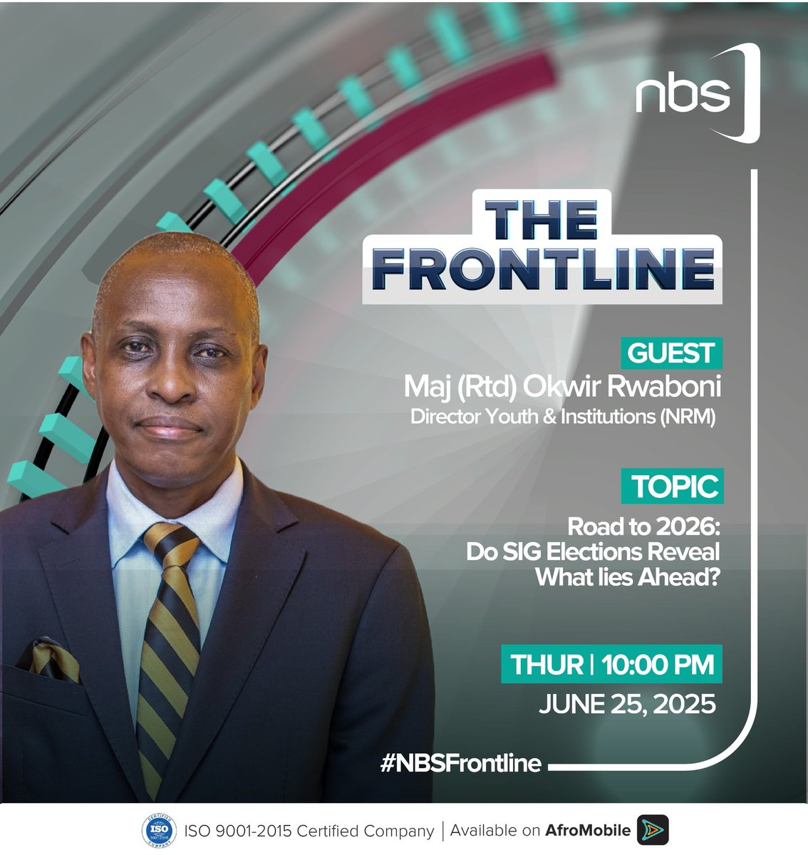 J.Francis Ssemanda (@semafranc) on Twitter photo Road to 2026: Do SIG Elections Reveal What Lies Ahead?
Tonight on #NBSFrontline, <a href="/SimonKaggwaNjal/">Simon Kaggwa Njala</a> hosts Hon. <a href="/MuwangaMKivumbi/">Muwanga Kivumbi Muhammad</a>, Rtd. Maj. Okwir Rwaboni, and Salaamu Musumba to discuss this and more.
Stream live on <a href="/afromobileug/">AfroMobile</a>.
#NBSUpdates Road to 2026: Do SIG Elections Reveal What Lies Ahead?
Tonight on #NBSFrontline, <a href="/SimonKaggwaNjal/">Simon Kaggwa Njala</a> hosts Hon. <a href="/MuwangaMKivumbi/">Muwanga Kivumbi Muhammad</a>, Rtd. Maj. Okwir Rwaboni, and Salaamu Musumba to discuss this and more.
Stream live on <a href="/afromobileug/">AfroMobile</a>.
#NBSUpdates