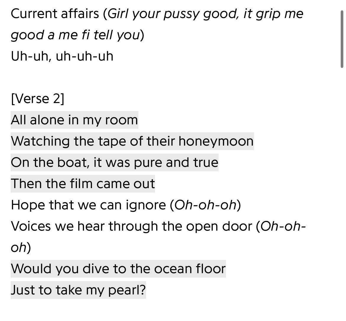 it wasn’t enough to mention watching the illegal revenge porn tape in this interview lorde had to go and add it as the lyrics to current affairs as well