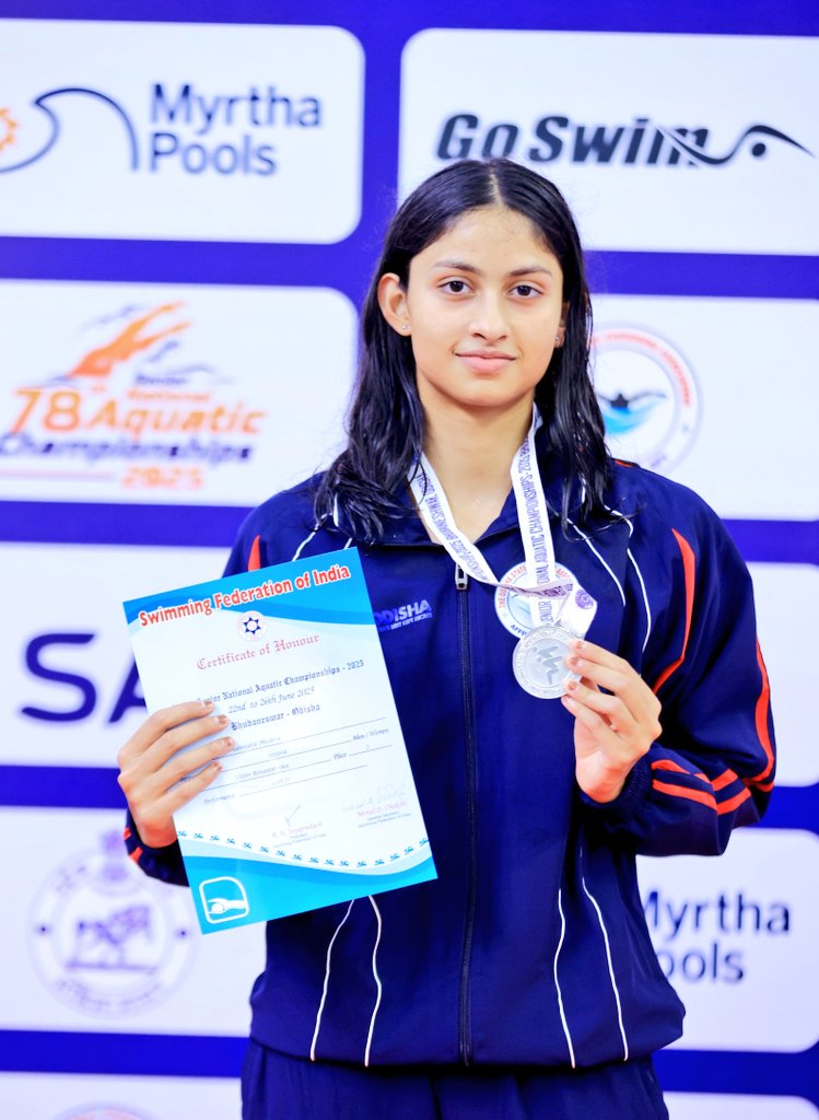 #Odisha's Mannata Mishra secured #Silver 🥈 in 100m Breaststroke event at the 78th Senior National Aquatic Championship 2025 in Bhubaneswar.

Many congratulations, Mannata!

#OdishaForSports #Swimming #NationalAquaticChampionships2025