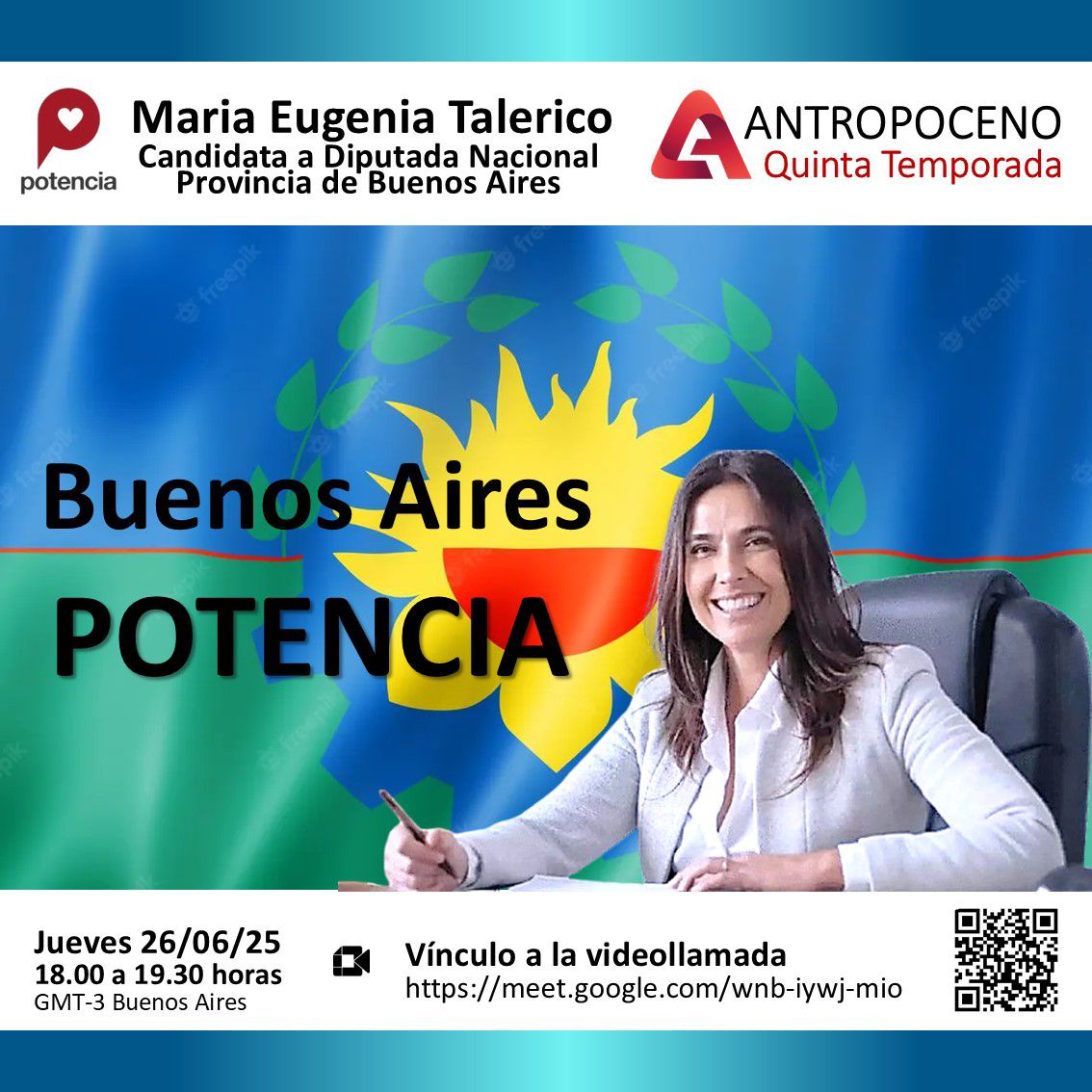 AgendaReLiberal's tweet photo. 🗓 HOY de 18 a 19.30 hs.
Antropoceno Quinta Temporada
Con la presencia de la Dra María Eugenia Talerico.
Acompañanos a debatir:  construyamos ideas y consensos desde el diálogo.
🇦🇷 Grandes desafíos para la provincia de Buenos Aires. 
Sumate a @PotenciaBA ! 
@eugetale https://t.co/4vLgkzQmQe