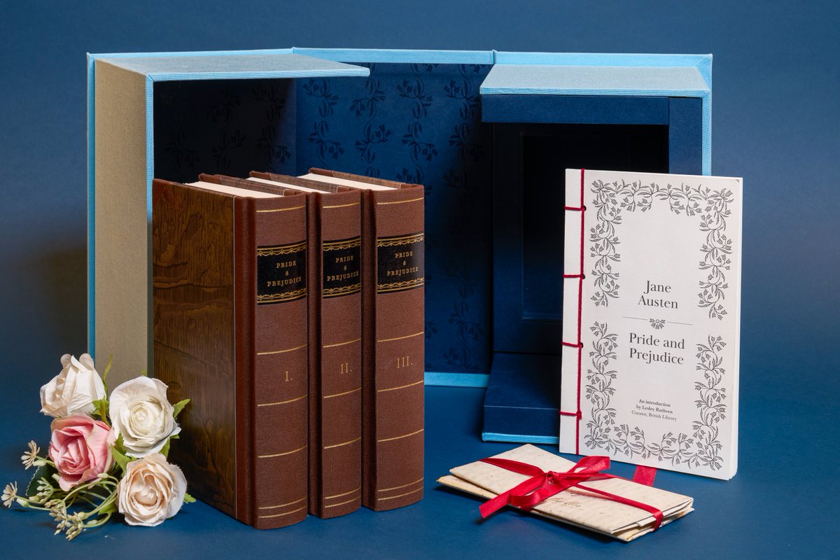 BL_Publishing's tweet image. We&apos;re delighted to reveal our Pride &amp;amp; Prejudice First Edition Facsimile, marking 250 years of Jane Austen. 

Faithfully reproduced from the 1813 original, in a clamshell case with letters, ephemera and more. 📜

Coming September. Pre-order: tinyurl.com/PridePrejudice…