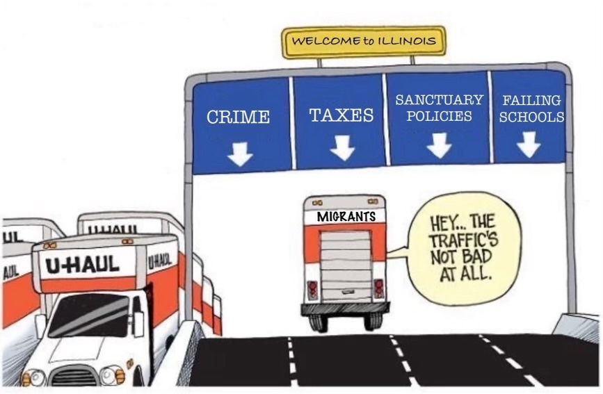 JB Pritzker’s Illinois

Illinois’ high taxes, failing schools, high crime, and statewide sanctuary laws has resulted in the state exchanging high income residents for migrants. Wirepoints reports that there are over 530,000 illegal migrants in Illinois.

Since 2010, 1.6M