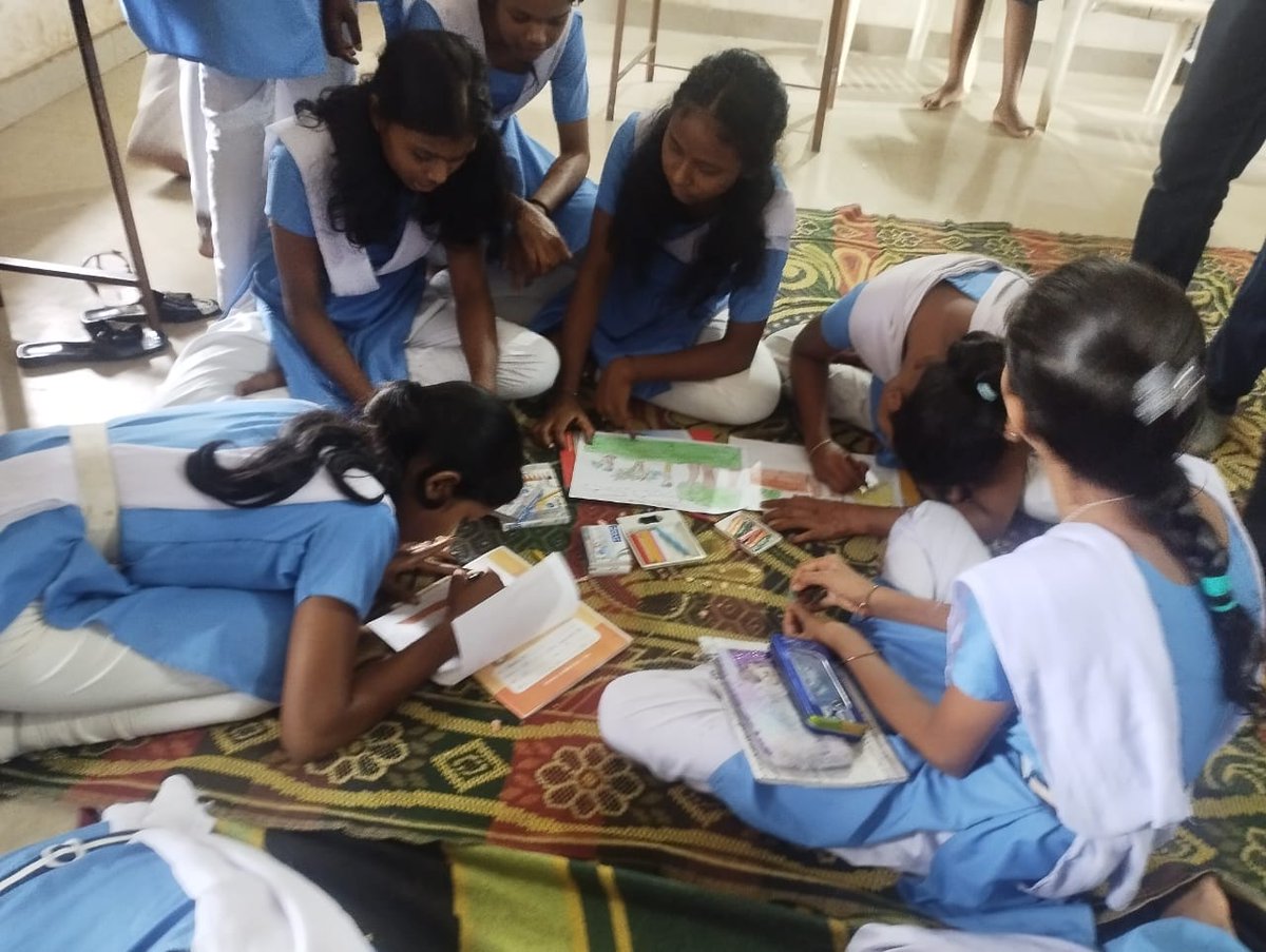 Adolescent group members engaged in various activities creating paintings ..art as a therapy .expressing own thoughts at Balianta, Khordha #childdevelopment #highlightseveryonefollowers2025