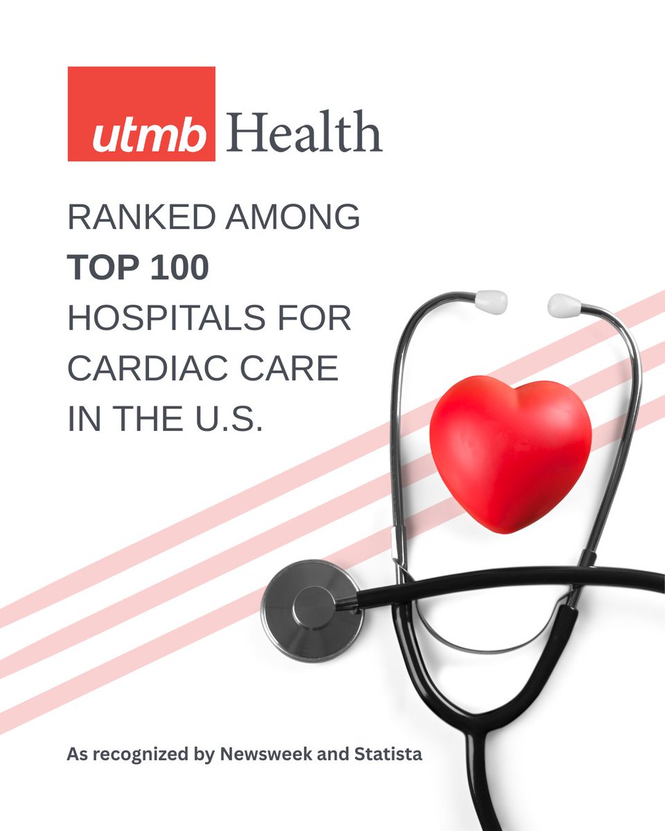 🏅 UTMB ranked among the Top 100 U.S. hospitals for #cardiac care in the 2025 <a href="/Newsweek/">Newsweek</a>/<a href="/Statista/">Statista</a> report—for the 2nd year in a row! With our new Dept. of #Cardiovascular Medicine &amp; the Sealy Heart &amp; Vascular Institute, we're building a Center of Excellence. #UTMB #CardiacCare