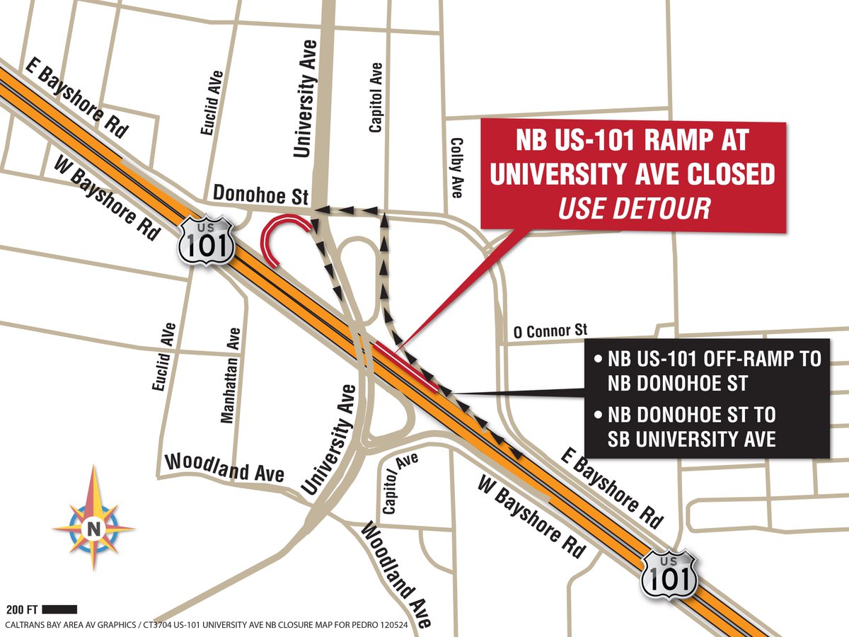Caltrans District 4 (@caltransd4) on Twitter photo 🚧 Attention East Palo Alto! 🚧
The NB U.S. 101 off-ramp at University Ave will be closed this weekend 🛑
🕚 Closes: Fri, June 27 at 11 PM
🕘 Reopens: Sun, June 29 at 9 PM
Crews will be hard at work paving the way! 🛣️ Expect detours and plan ahead! <a href="/City_EPA/">City of East Palo Alto</a> #bayareatraffic 🚧 Attention East Palo Alto! 🚧
The NB U.S. 101 off-ramp at University Ave will be closed this weekend 🛑
🕚 Closes: Fri, June 27 at 11 PM
🕘 Reopens: Sun, June 29 at 9 PM
Crews will be hard at work paving the way! 🛣️ Expect detours and plan ahead! <a href="/City_EPA/">City of East Palo Alto</a> #bayareatraffic