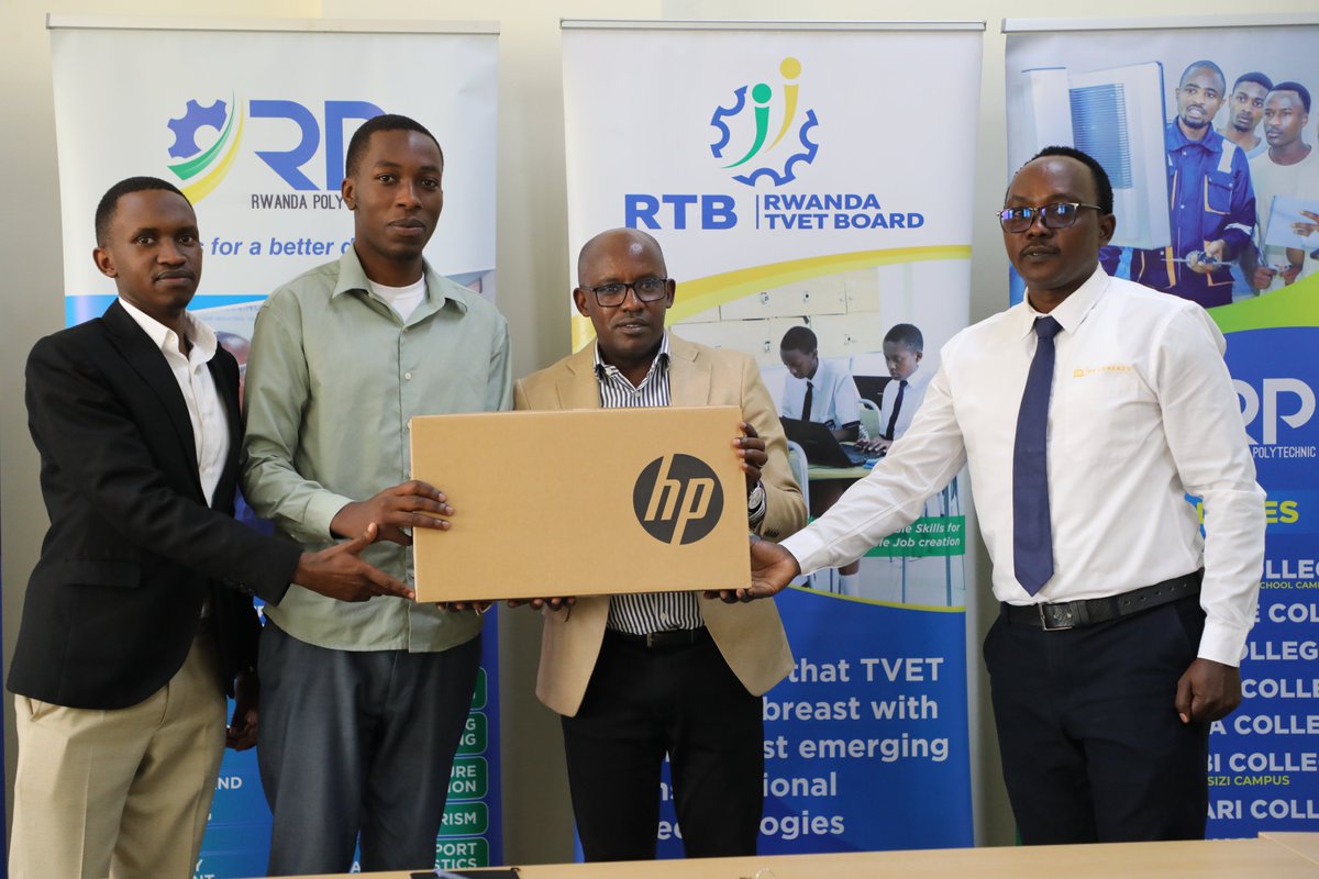 RTB_Rwanda's tweet photo. Today, a special awarding ceremony was held by @RwandaPolytec  and RTB to hand over laptops donated by De Lorenzo to the nine gold medal winners of the recently concluded National Skills Competition 2025.
The awards recognize outstanding performance in skill areas aligned with De Lorenzo’s core business, including programming, electrical installations, mechanical engineering, automotive technology, and mechatronics.

#NanjyendiTVET
