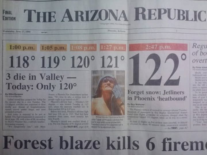 K. Brett Boswell (@theboz46) on Twitter photo Arizona News π π₯ π°
35 years ago, it was 122 degrees in Phoenix, Arizona. Will <a href="/SenMarkKelly/">Senator Mark Kelly</a> or <a href="/SenRubenGallego/">Senator Ruben Gallego</a> save Arizona residents from extreme heat?
We somehow survived 1990 without them. π π Arizona News π π₯ π°
35 years ago, it was 122 degrees in Phoenix, Arizona. Will <a href="/SenMarkKelly/">Senator Mark Kelly</a> or <a href="/SenRubenGallego/">Senator Ruben Gallego</a> save Arizona residents from extreme heat?
We somehow survived 1990 without them. π π