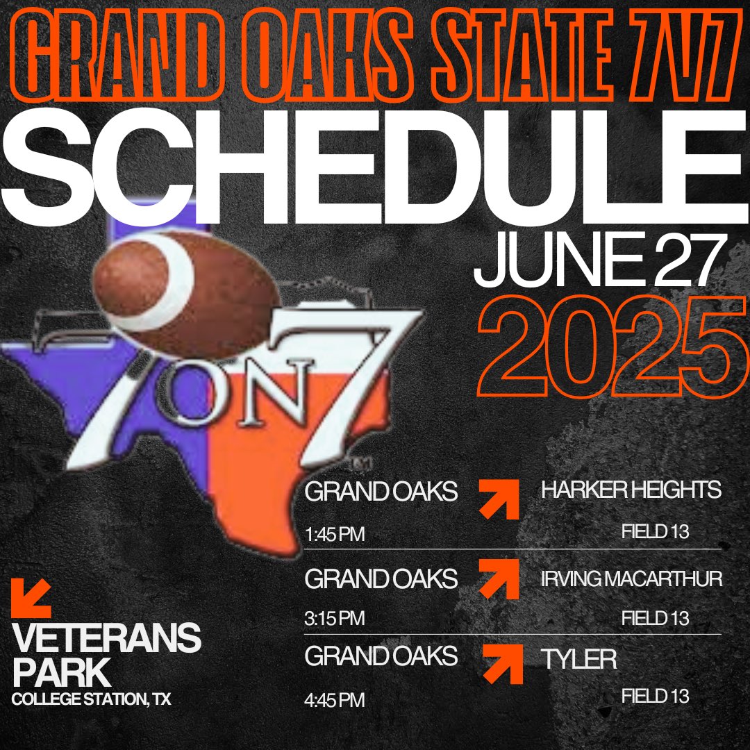 Good luck to our Grand Oaks Grizzlies 7on7 team at the 7on7 State Tournament this weekend. Time to hunt Grizzlies! #GROWK