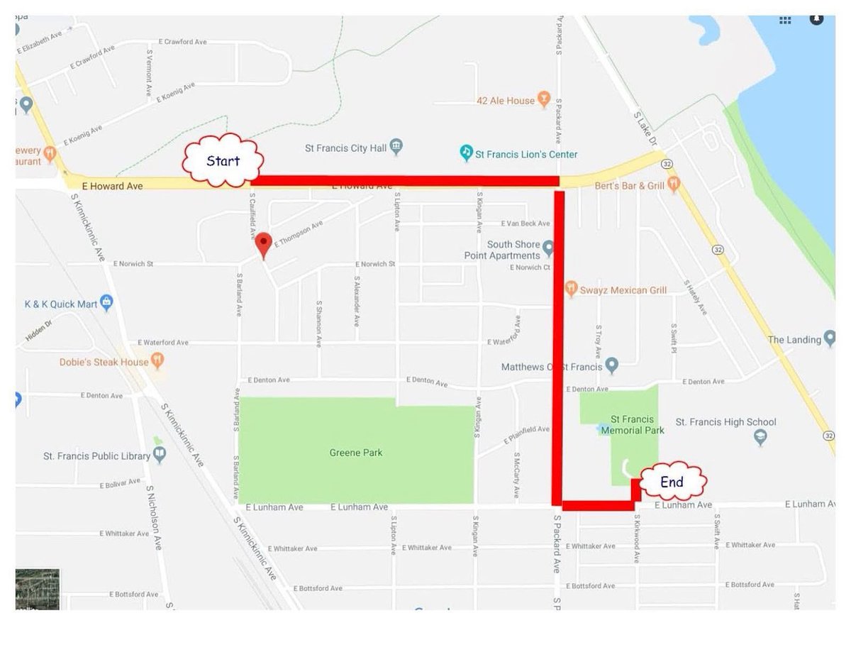 July 4th Parade is at 2pm. Parade route will be Howard Ave. East to Packard Ave. Packard Ave. South to Lunham Ave. Lunham Ave. East to Milt Vretenar Park entrance on Kirkwood. — at St Francis Civic Center.