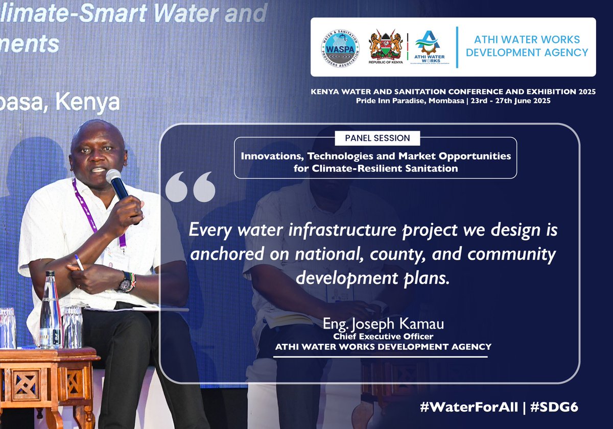 AthiWaterWorks's tweet image. Excerpts from our CEO @EngJosephKamau during a panel session at the Kenya Water and Sanitation Conference 2025 in Pride Inn Paradise, Mombasa.
#WaterForAll #SDG6