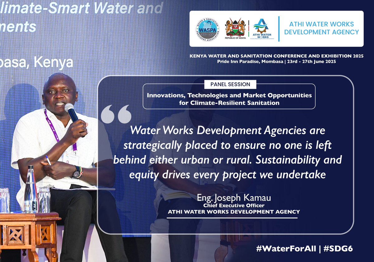 AthiWaterWorks's tweet image. Excerpts from our CEO @EngJosephKamau during a panel session at the Kenya Water and Sanitation Conference 2025 in Pride Inn Paradise, Mombasa.
#WaterForAll #SDG6
