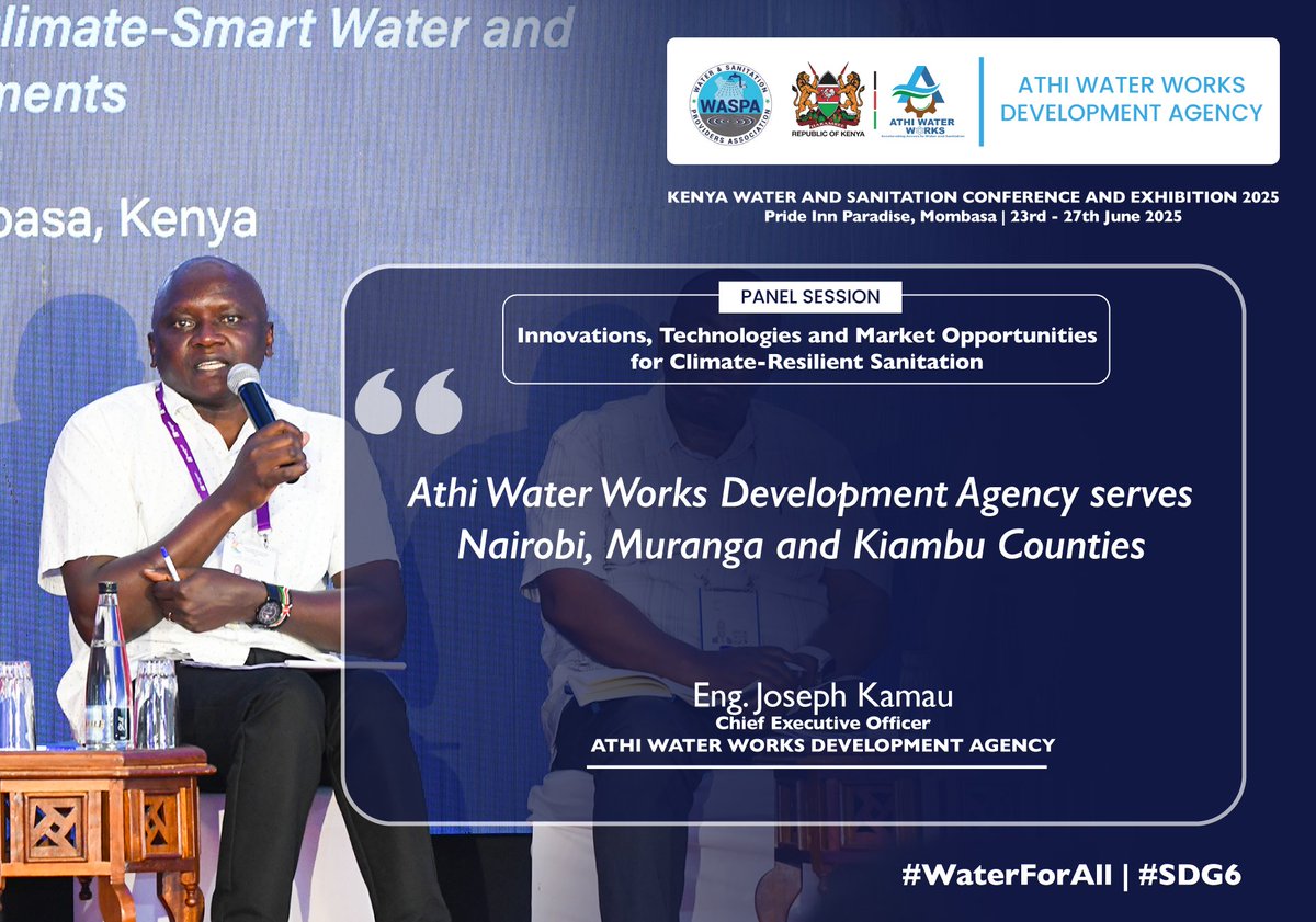 AthiWaterWorks's tweet image. Excerpts from our CEO @EngJosephKamau during a panel session at the Kenya Water and Sanitation Conference 2025 in Pride Inn Paradise, Mombasa.
#WaterForAll #SDG6
