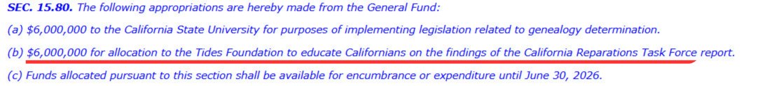 SenBrianJones's tweet photo. Antisemitism Alert!

Buried in Newsom and Democrat lawmakers’ budget: $6 million for the Tides Foundation "to educate Californians on the findings of the California Reparations Task Force report.”

The Tides Foundation, which receives millions$$ from George Soros, has well-documented ties to groups involved in antisemitic activities, including some of the recent antisemitic college campus protests.

Why are California taxpayers footing the bill for an organization linked to antisemitism? #FixCalifornia

https://t.co/FskTKe5QtV