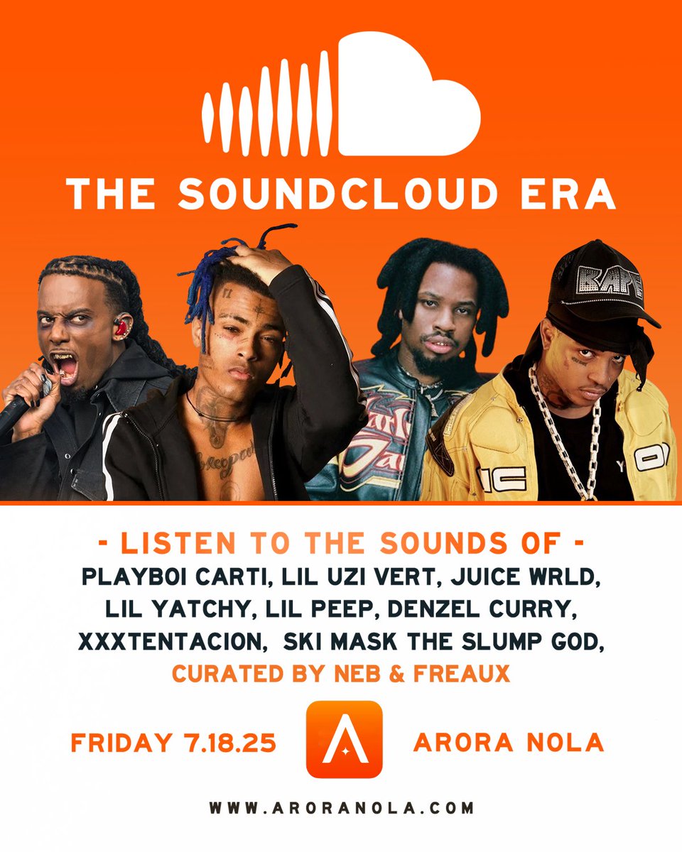SOUNDCLOUD. SUPPLIED.

THE SOUNDCLOUD ERA CURATED BY NEB + FREAUX.

FRIDAY 7.18 | 18+
POWERED BY FUNKTION-ONE SOUND.
TIX ON SALE NOW AT SoundCloudEra.eventbrite.com.