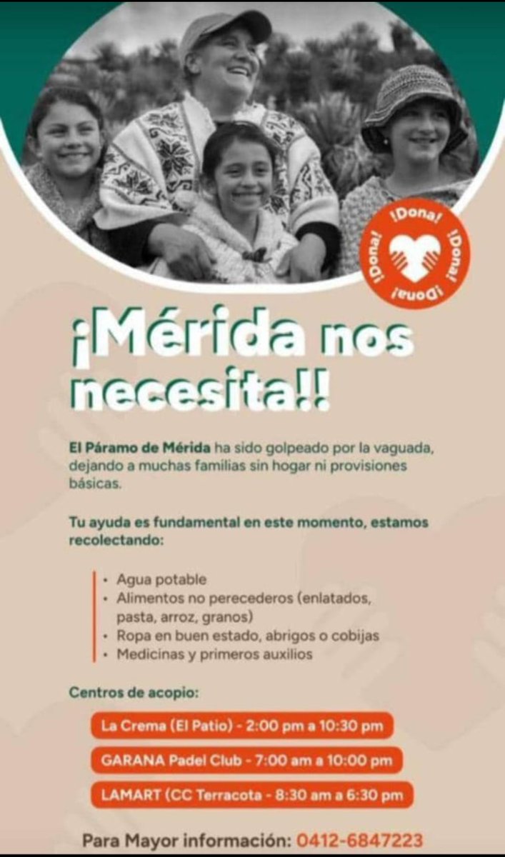 mariale_dc's tweet photo. ..y si estas en Caracas ya hay varios lugares que estan recibiendo tu aporte para ayudar a nuestros hermanos afectados por las lluvias en Merida https://t.co/1hJrcN1qfW