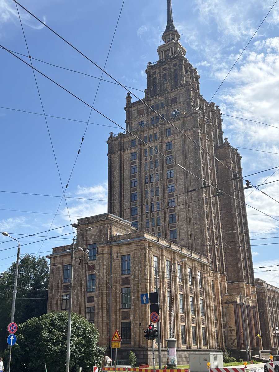 The Latvian Academy of Sciences building in Riga. Locally known as ‘Stalin's birthday cake’ this example of Stalinist Architecture was paid for by ‘voluntary donations’ from Latvian people during the post-war Soviet occupation. Similar buildings can be seen elsewhere in E Europe