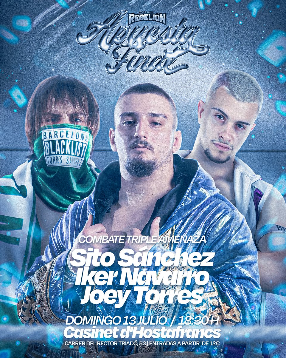 🏆 Once shows después, una temporada completa de traiciones, victorias y derrotas nos lleva a Apuesta Final, donde el futuro de Iker Navarro, Sito Sánchez y Joey Torres se decidirá con un objetivo en común: ser el MEJOR LUCHADOR de Lucha Libre Rebelión.