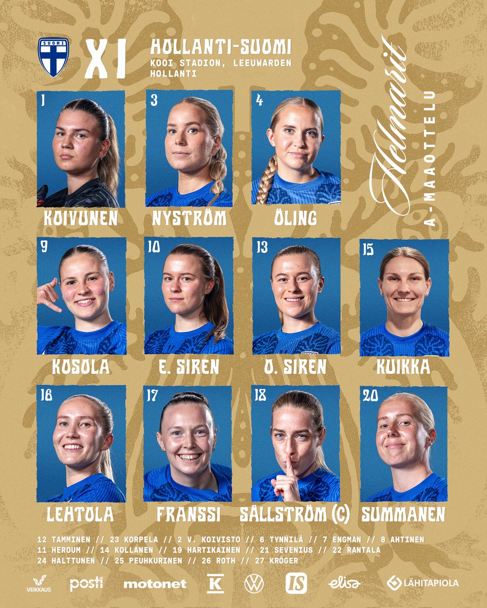 HelmaritFI's tweet image. 𝐒𝐭𝐚𝐫𝐭𝐢𝐧𝐠 𝐗𝐈 𝐯. 🇳🇱 | EM-kisojen kenraali Hollantia vastaan!
 
Klo 21.00 alkavan A-maaottelun näyttää Yle TV2 ja Areena. Lähetys käyntiin klo 20.50. Oi Suomi On! 🦉
 
#Helmarit #MeOlemmeSuomi