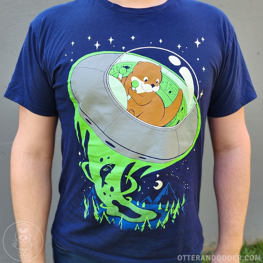 The second new shirt design, UFO! (Unidentified Flying Otter)  🦦🛸🐟