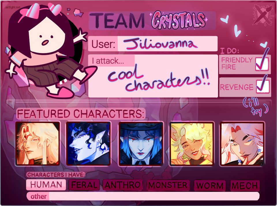 here we go again.......
artfight.net/~Jiliovanna
#artfight2025