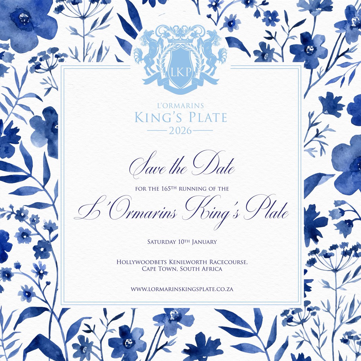 SAVE THE DATE 🥂 The 165th running of the L’Ormarins King’s Plate takes place on Saturday, 10th of January 2026🏇🏼

Hospitality and ticketing is still being finalized, with tickets looking to go on sale late 2025.

Keep your eyes on us for further updates.
.
#LKP
#LKP2026
#165LKP