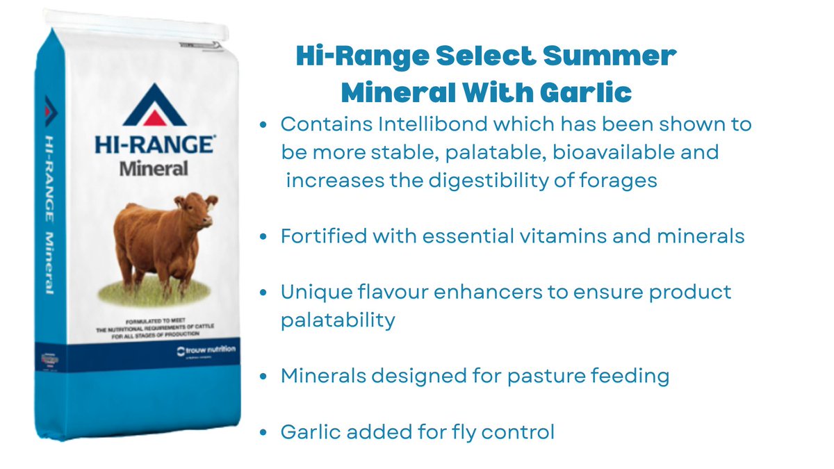 NOW SELLING summer pasture mineral with garlic added for fly control! Contact us for more information.