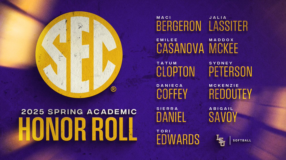 Eleven Tigers are listed on the 2025 Spring SEC Academic Honor Roll. 

📄 lsul.su/44zflyZ