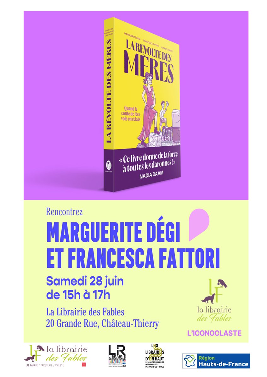 LaLibrairieDesFables (@librairiedesfab) on Twitter photo 📢 Avis aux lecteurs 📢
Une BD pleine de caractère à découvrir avec deux de ses autrices à l'occasion d'une dédicace haute en couleur !
⌚ Samedi 28 juin de 15h à 17h
📍 La librairie des Fables
👦 Marguerite Dégi et Francesca Fattori
📖 La révolte des mères <a href="/Ed_Iconoclaste/">Les Éditions de l’Iconoclaste</a> 📢 Avis aux lecteurs 📢
Une BD pleine de caractère à découvrir avec deux de ses autrices à l'occasion d'une dédicace haute en couleur !
⌚ Samedi 28 juin de 15h à 17h
📍 La librairie des Fables
👦 Marguerite Dégi et Francesca Fattori
📖 La révolte des mères <a href="/Ed_Iconoclaste/">Les Éditions de l’Iconoclaste</a>