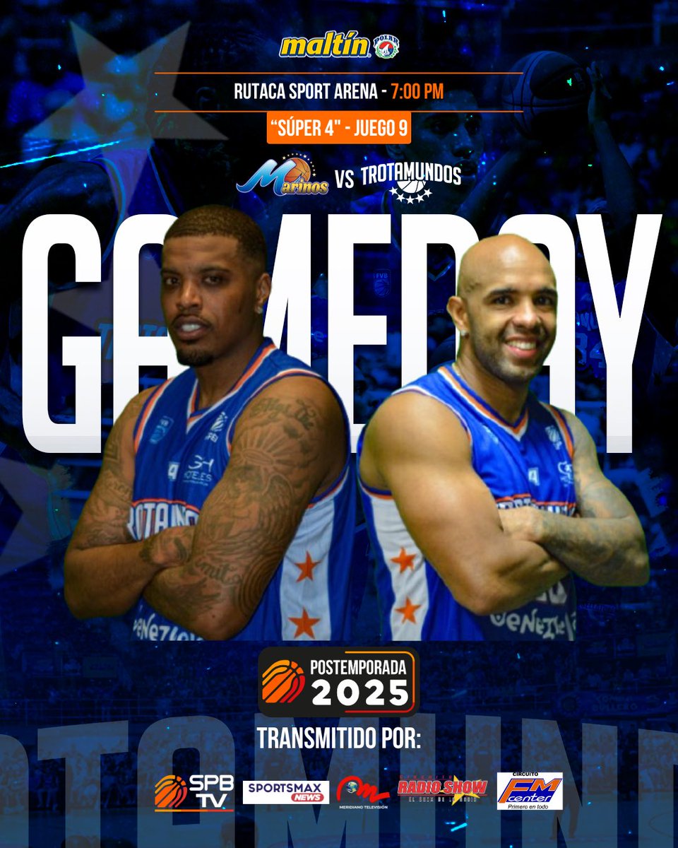 𝐆𝐚𝐦𝐞𝐝𝐚𝐲 🚆🔥

Hoy inicia una serie de dos juegos 🆚 Marinos de Oriente ⚓️

🏟️ Rutaca Sport Arena
🕥 7:00 PM
📺 SPB TV - Meridiano - SportsMax News
📻 Circuito “Radio Show” y “FM Center”
🖥️ Play By Play vía X 

#TrotamundosBBC #VamosPorLa12
