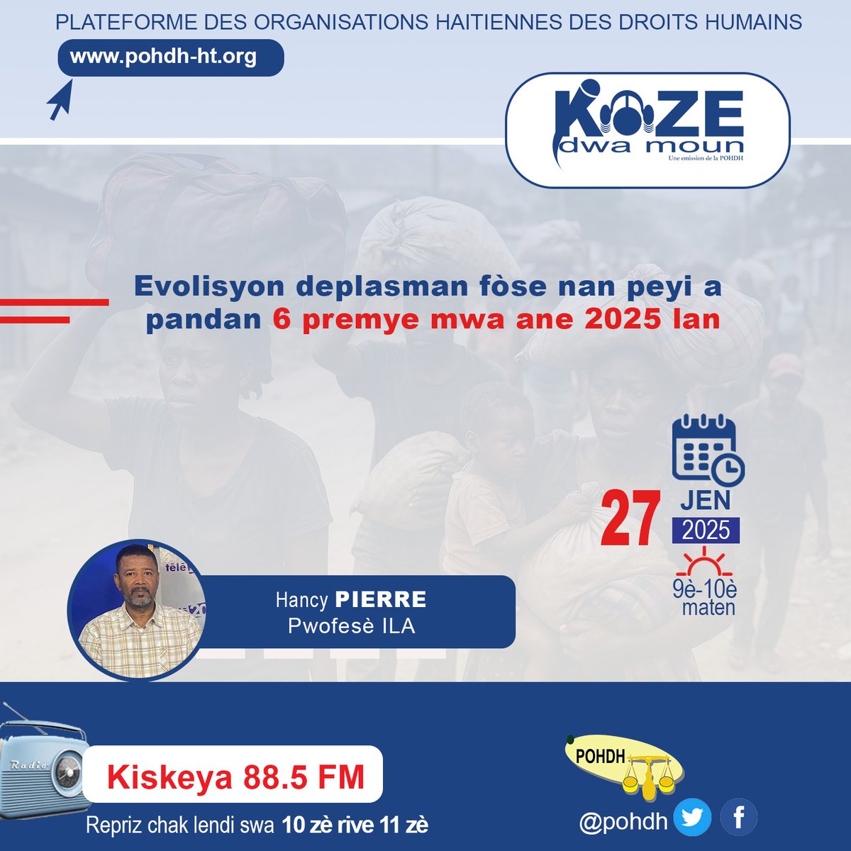 Branche emisyon Koze dwa moun pou bat bouch sou sitiyasyon moun k ap deplase akoz vyolans gang yo.
#pohdh #deplasmanfose #ensekirte