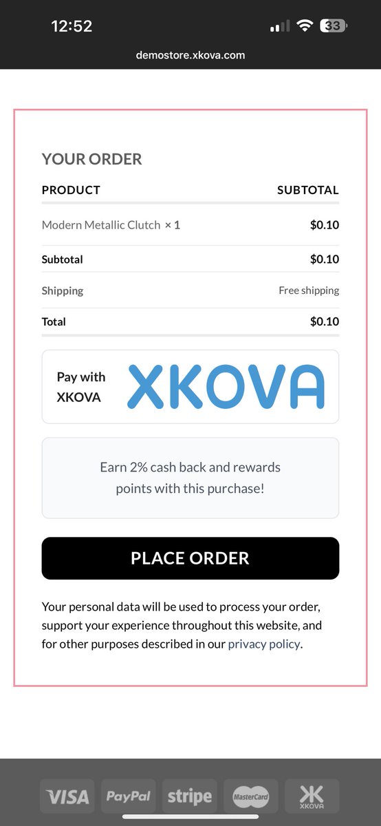 Checking out with stablecoins has never been easier! 

Try our $USDC demo store to see our WooCommerce plugin in action: 
demostore.xkova.com

XKOVA is white label consumer infrastructure for cryptocurrency. 

If you have a token, find out how XKOVA can help you onboard