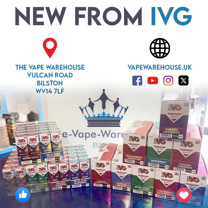 🚨 IVG drop alert. New Intense Salts flavours now available at The Vape Warehouse, Vulcan Road, Bilston WV14 7LF. Pop in or shop online at vapewarehouse.uk
#IVG #VapeWarehouse