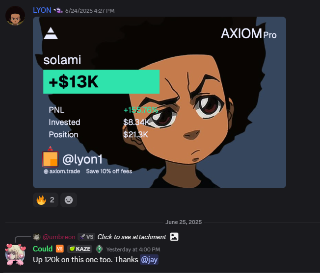 Another member trade from the trenches.

$SOLAMI +$13K locked. Next?