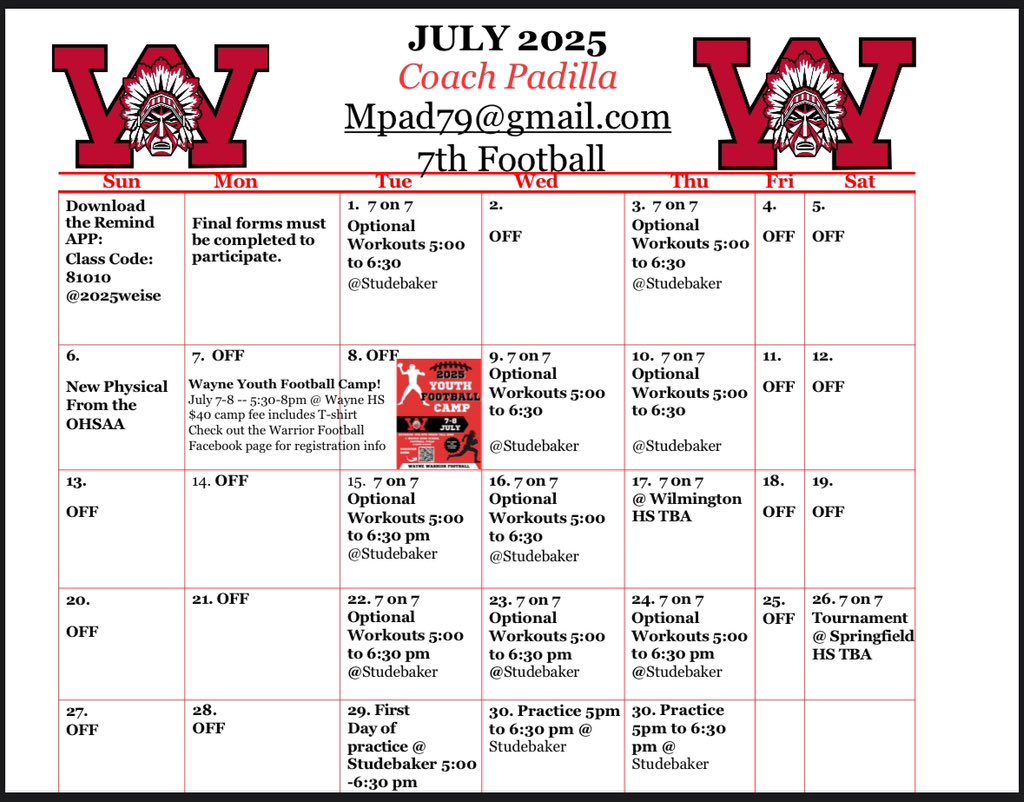 Updated 7th grade calendar for June and July!