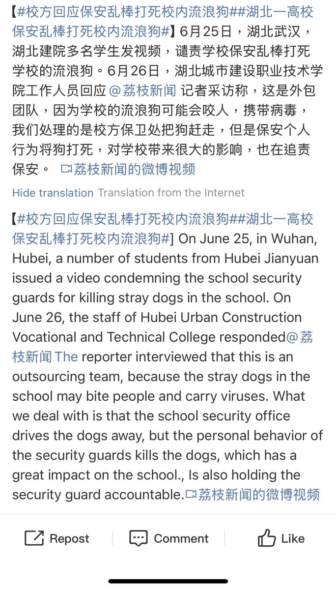 florencio0410's tweet photo. @WeAreNotFood @MFA_China Security guards at Hubei Urban Construction Vocational and Technical College BEAT A DOG TO DEATH on campus https://t.co/ugrRWWoqor
