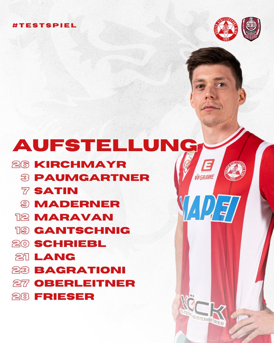 Das ist die Aufstellung für Halbzeit 2. ✍🏼
__________ 
⏱️ HT‘ | #GAKCFR 1:1 #grazerak