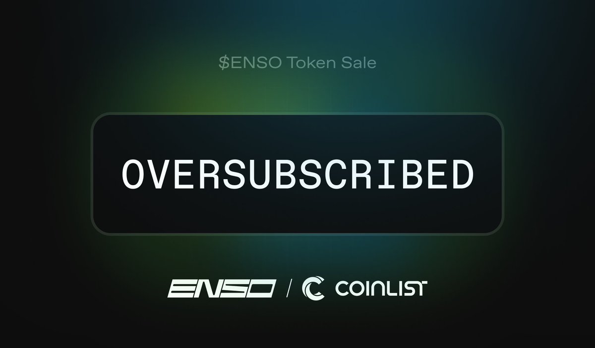 The <a href="/CoinList/">CoinList</a> Enso Token Sale is officially closed and oversubscribed.

Allocations will be based on the “filling up from the bottom” method.

Stay tuned!