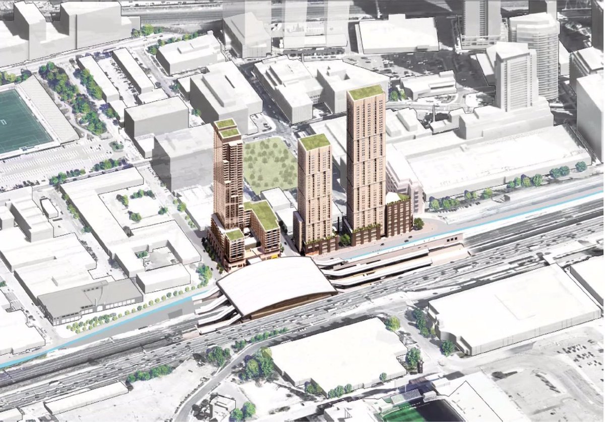 Revised plans for the Exhibition Station Transit-Oriented Community have been unveiled, increasing the heights of the high-rise towers and nearly triple the homes proposed. urbantoronto.ca/news/2025/06/d…

#Toronto #transit #housing #urbanplanning