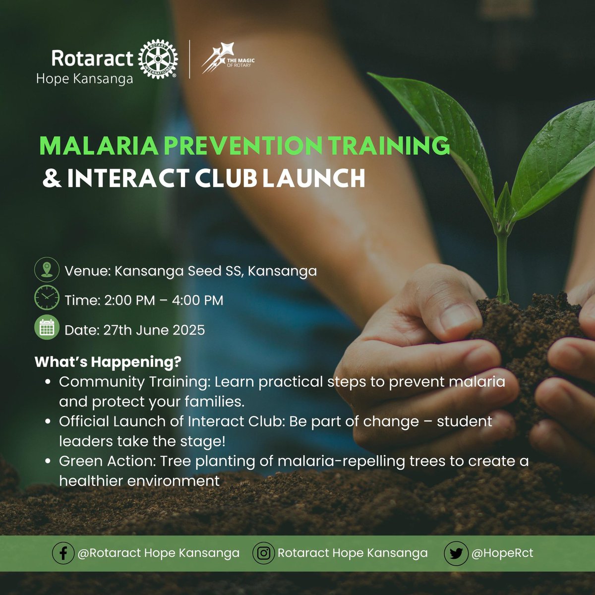 Join us for the final phase of our Kansanga-Luzira malaria awareness intiative which includes a tree planting session and the launch of the Kansanga Seed Secondary School Interact Club.