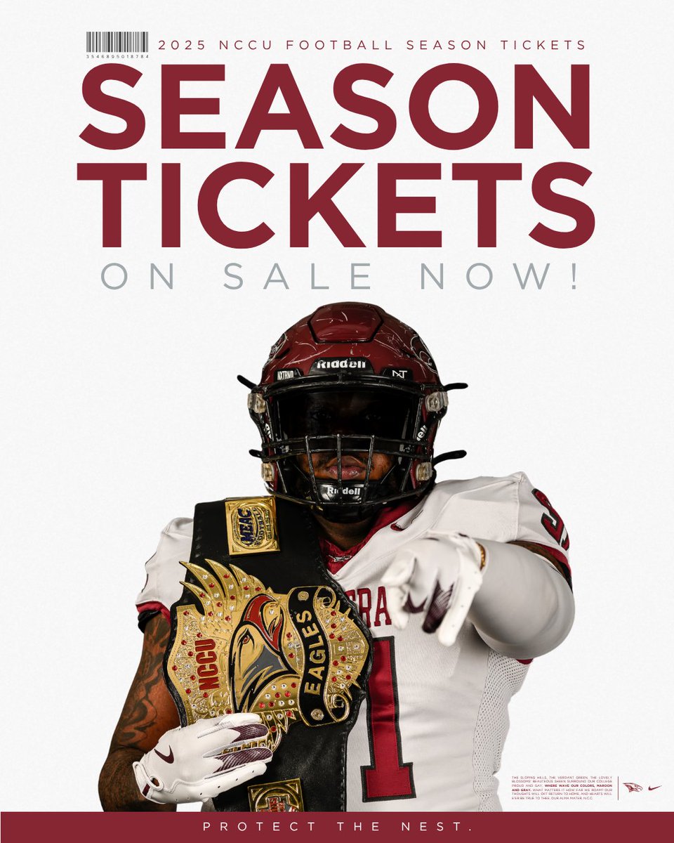 This is your front row to the mission. Season tickets on sale now. 🦅

#CultureOverScheme #BeGreat #NCCUAthletics #NCCUFootball