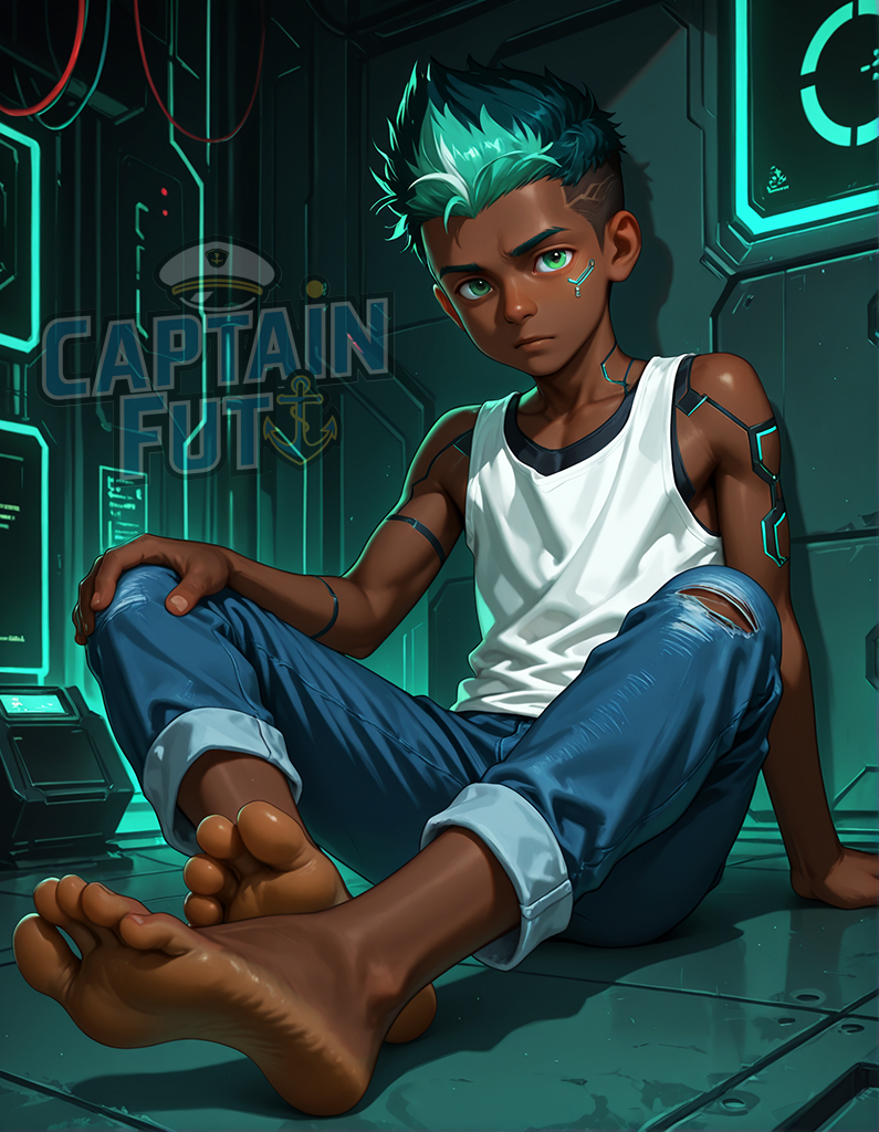 CaptainFuto2's tweet photo. New character: Naio 🦾🤖🦶🏿

#feet #soles #male #darkskin #footfetish #gay #AIart #AIイラス https://t.co/1aJjY7KHHa