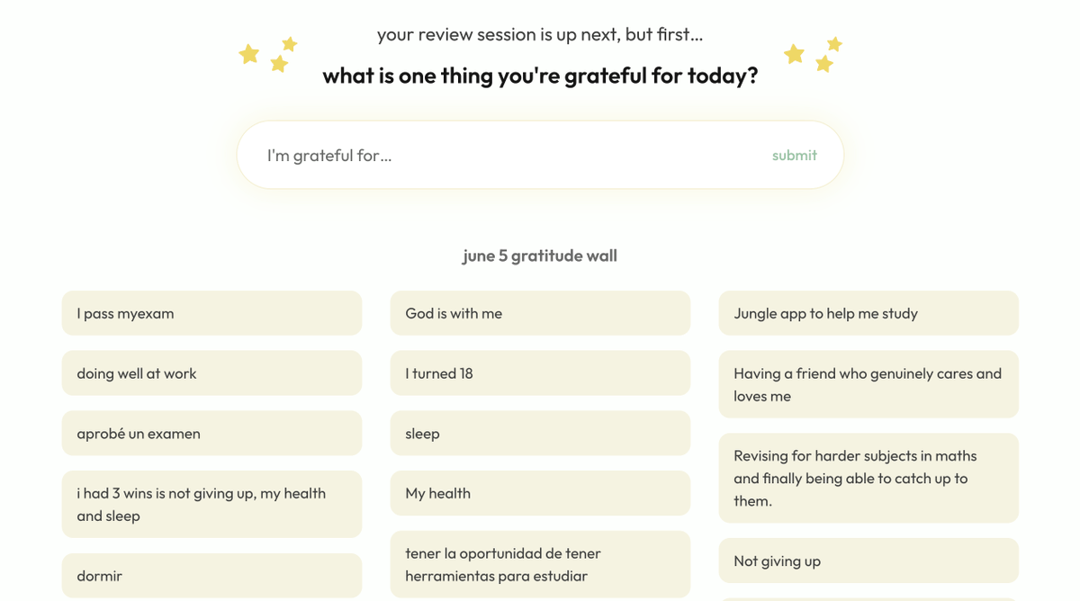 InfiniteJulian0's tweet image. we launched a feature on Jungle where you can share what you&apos;re grateful for before you start a learning session 🙏🏼

BUT... gratitude has nothing to do with our learning app so why did we do this?

we believe that building a consumer app isn&apos;t just about &quot;solving a problem&quot;.…