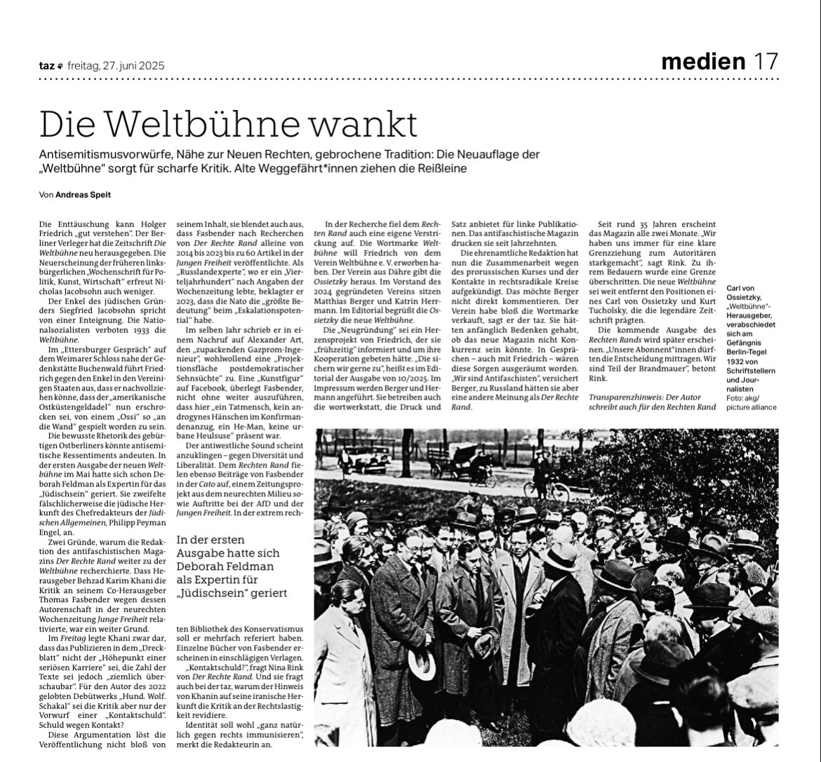 Antisemitismus-Skandal um Holger Friedrich! Der Berliner Verleger bezeichnet den Enkel des jüdischen Weltbühne-Gründers öffentlich als „Ostküsten-Geldadel“ - eine antisemitische Chiffre.

Morgen exklusiv in <a href="/tazgezwitscher/">taz</a> 
von <a href="/AndreasSpeit/">Andreas Speit</a> mit Recherche von <a href="/derrechterand/">#AntifaMagazin @derrechterand ❤️ 🚩 ... 🌶️🍋🥕</a> 👇1/5