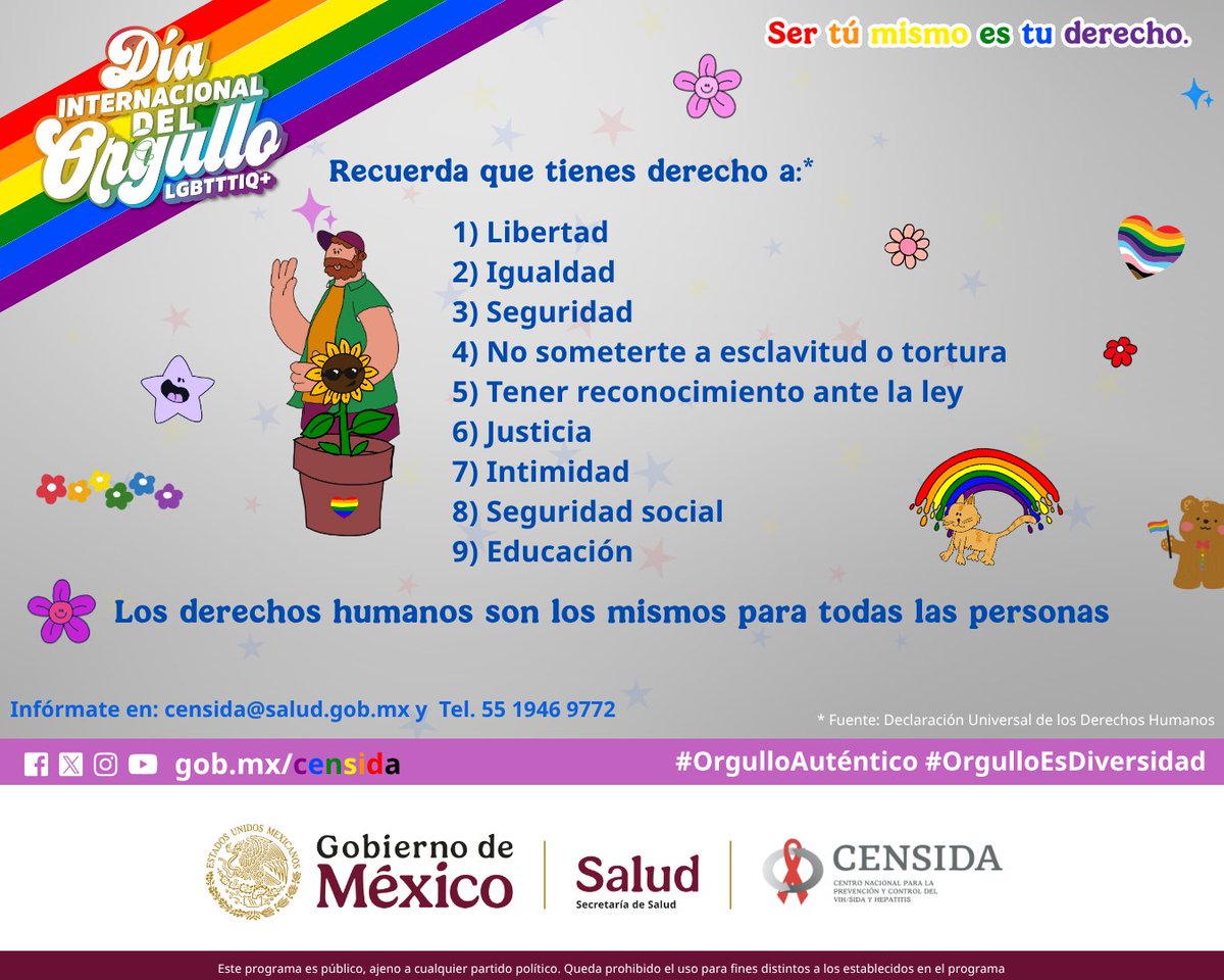 censida's tweet photo. Todas y todos tenemos los mismos derechos. Impulsemos una sociedad incluyente. Asume, expresa y vive tu sexualidad.  

#OrgulloAutentico #OrgulloEsDiversidad https://t.co/n0CQ1YfAph