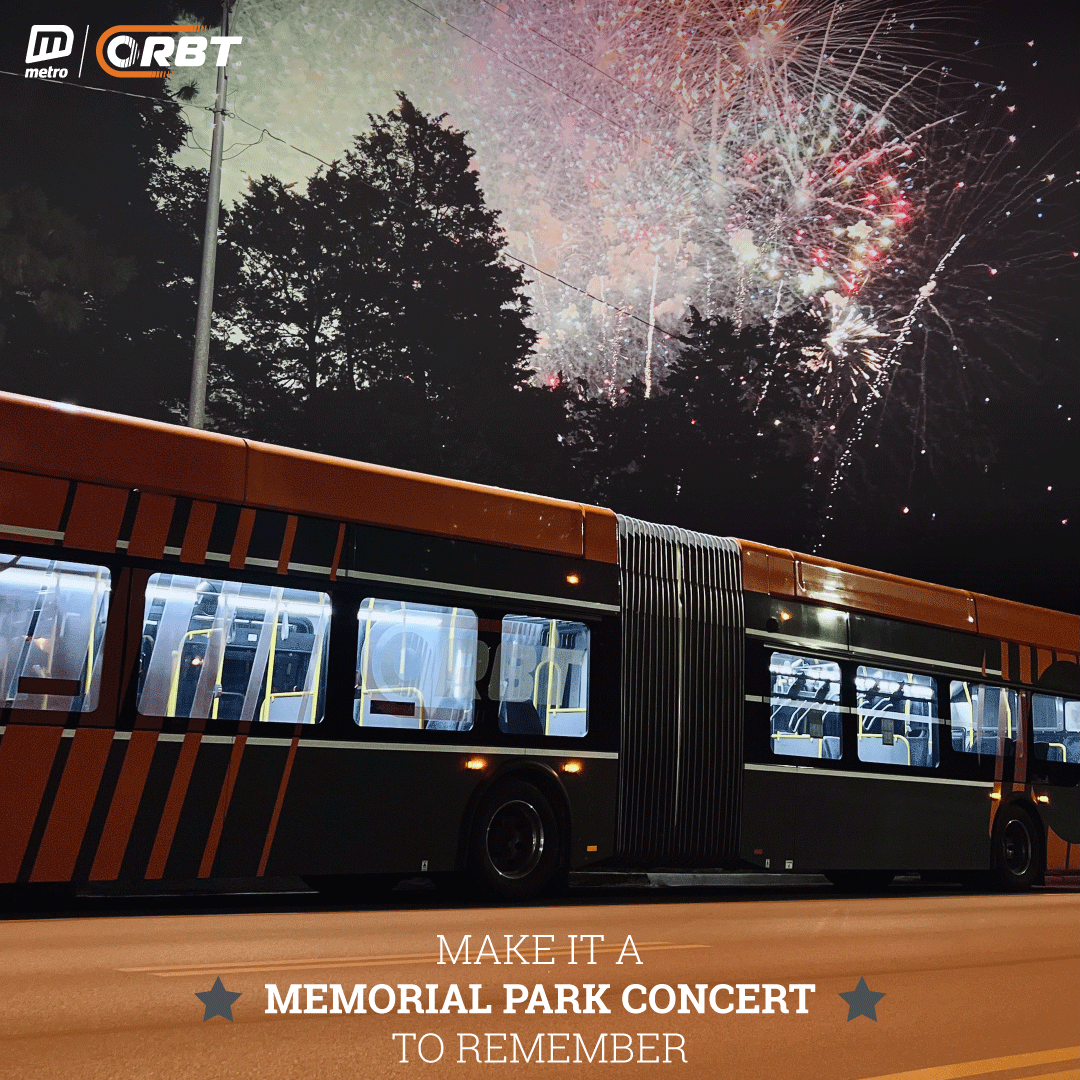 This Friday, June 27th, is the Memorial Park Concert – make your memories at the concert, not stuck in traffic. Take ORBT!
Park for free at our Westroads Park + Ride and ORBT will drop you off right at 62nd &amp; Dodge. We’ll have buses waiting at the end of the fireworks show 🎆