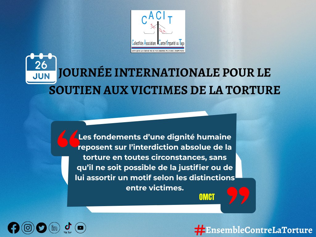 Ttes les victimes de torture du Togo et de mauvais traitements ont droit à la réhabilitation, une étape essentielle pour inverser les effets de la torture ceux-ci, leurs familles et leurs communautés. Aider les survivants à guérir, renforce les efforts en faveur de la justice.