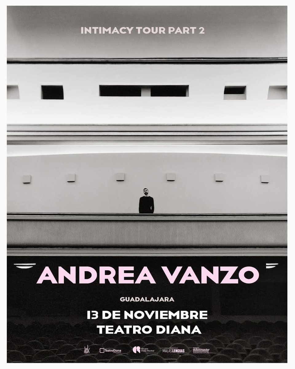 Setlist.me (@setlist_me) on Twitter photo #NuevoShow
El compositor y pianista italiano Andrea Vanzo llegará por primera vez a Guadalajara con su "Intimacy Tour Vol. 2".
🗓 13 de Noviembre
📌 <a href="/teatrodiana/">Teatro Diana</a>
Boletos a la venta a partir de mañana en Ticketmaster y taquillas del Teatro.
Presentado por: <a href="/ack_promote/">ACKPromote</a> #NuevoShow
El compositor y pianista italiano Andrea Vanzo llegará por primera vez a Guadalajara con su "Intimacy Tour Vol. 2".
🗓 13 de Noviembre
📌 <a href="/teatrodiana/">Teatro Diana</a>
Boletos a la venta a partir de mañana en Ticketmaster y taquillas del Teatro.
Presentado por: <a href="/ack_promote/">ACKPromote</a>