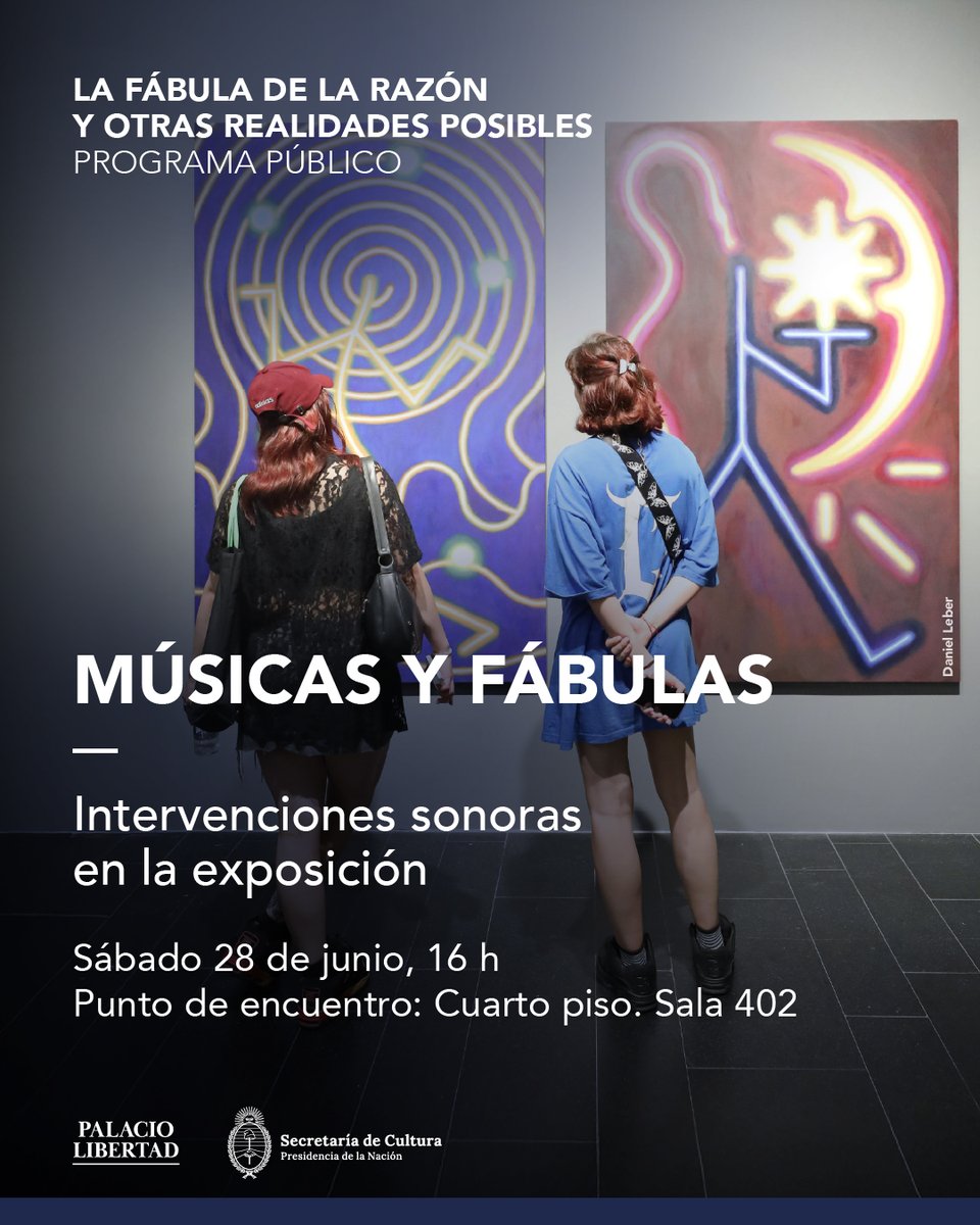 🎨Diálogos entre artes visuales y sonoras ♫

Como parte del programa público de "La fábula de la razón y otras realidades posibles", las salas de la exhibición se transformarán mediante un cruce de imágenes y sonidos. 

Sábado 28 de junio, 16 h.
Más info: palaciolibertad.gob.ar/events/musicas…