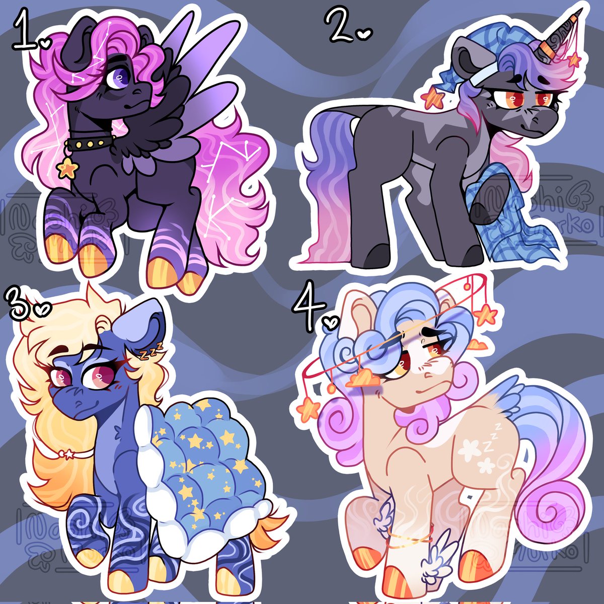 Sleep Pony Adoptable Batch!
It's been a while so here are four new adoptables!

1.  OPEN
2. OPEN 
3. OPEN
4. OPEN 

Available here - ko-fi.com/nashimurko/shop

#mlp #mylittlepony #mlpadoptables #mlpadopt #mylittleponyadopt #mlpfanart #mlpfandom #MLP #adoptables #adopt #Adoptable